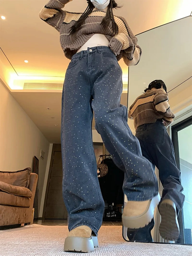 Jeansy z wysokim stanem damskie codzienne klasyczne popularne w stylu ulicznym proste