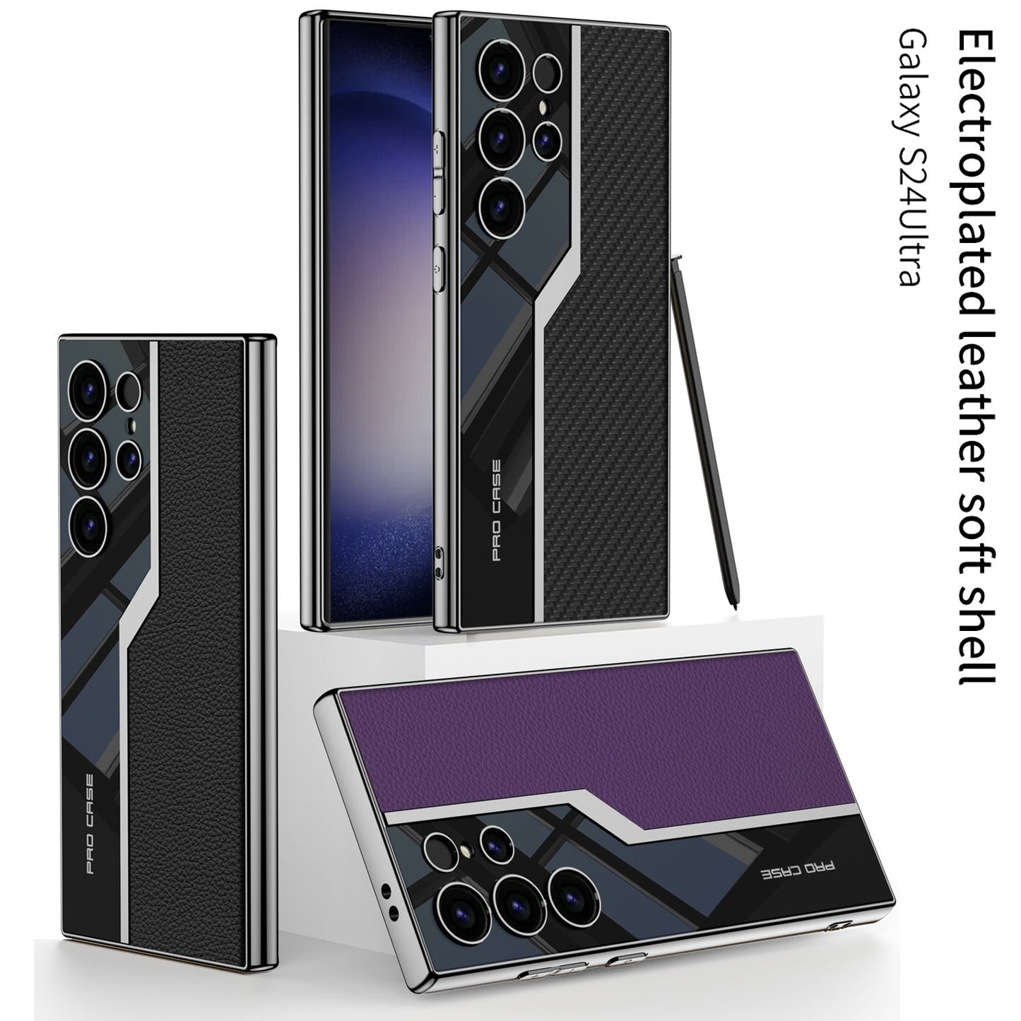 Galwanizowane skórzane etui chroniące przed upadkiem dla Galaxy S24 S23 Ultra