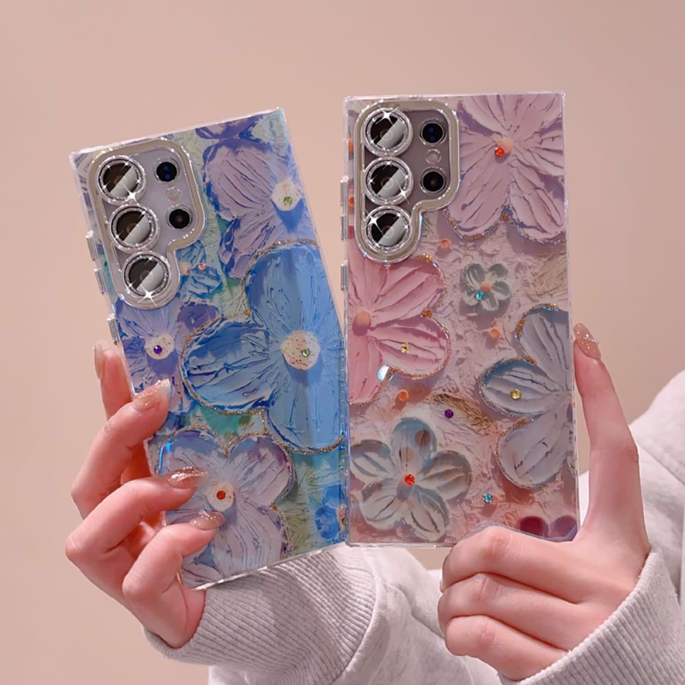 Ins Hot Oil Painting Flower Etui na Samsunga/iPhone'a z folią ochronną na obiektyw