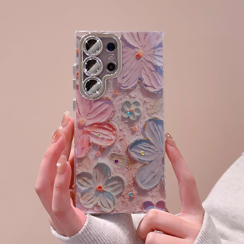 Ins Hot Oil Painting Flower Etui na Samsunga/iPhone'a z folią ochronną na obiektyw