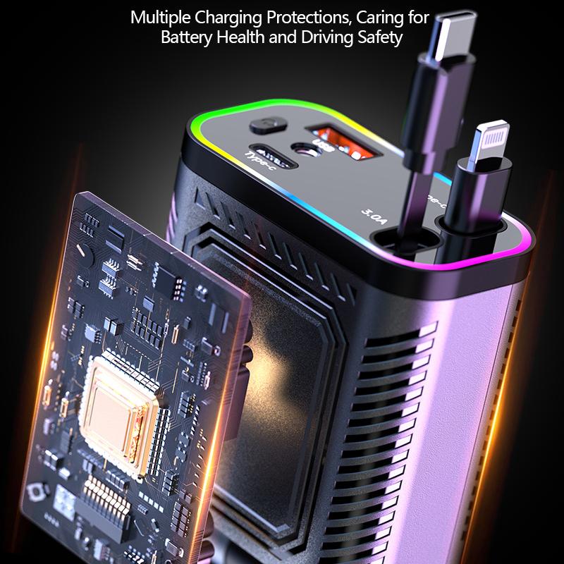 Lightning o pojemności 66 W | Szybkie ładowanie i fioletowa dioda LED Starlight — 4 w 1 do samochodów🚗