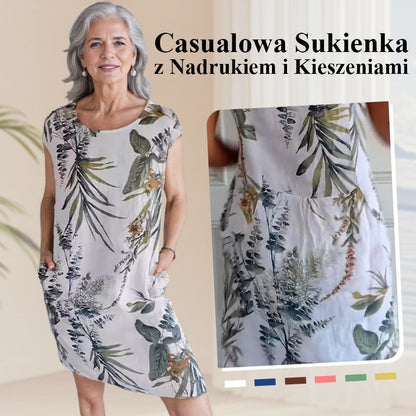💃Gorąca wyprzedaż 🍀🌷Damska luźna sukienka z nadrukiem z bawełny i lnu