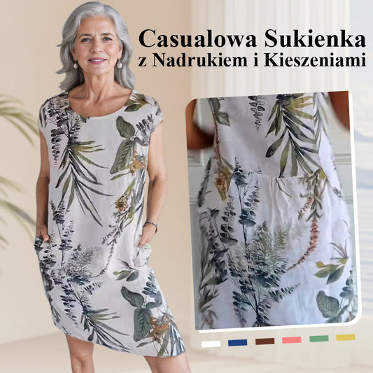 💃Gorąca wyprzedaż 🍀🌷Damska luźna sukienka z nadrukiem z bawełny i lnu