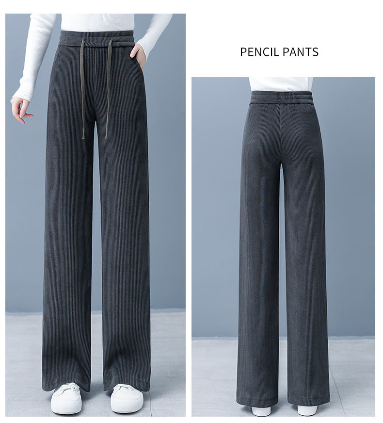 🔥✨Świąteczny program specjalny🎅🎁 Podszyte i wzmocnione spodnie w jednolitym kolorze z szerokimi nogawkami i sznurkiem do ściągania dla kobiet.