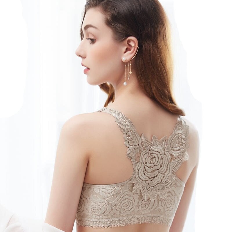 Bezprzewodowy biustonosz z różanym haftem 🧡