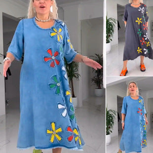 2025 Nowe sukienki z dzianiny z haftem w kwiaty