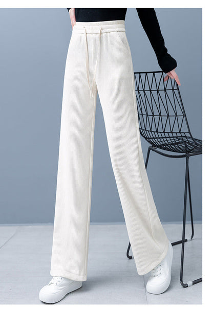 🔥✨Świąteczny program specjalny🎅🎁 Podszyte i wzmocnione spodnie w jednolitym kolorze z szerokimi nogawkami i sznurkiem do ściągania dla kobiet.