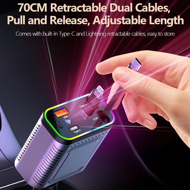 Lightning o pojemności 66 W | Szybkie ładowanie i fioletowa dioda LED Starlight — 4 w 1 do samochodów🚗