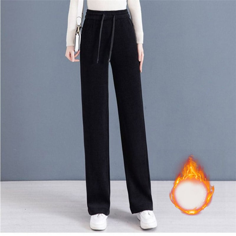 🔥✨Świąteczny program specjalny🎅🎁 Podszyte i wzmocnione spodnie w jednolitym kolorze z szerokimi nogawkami i sznurkiem do ściągania dla kobiet.