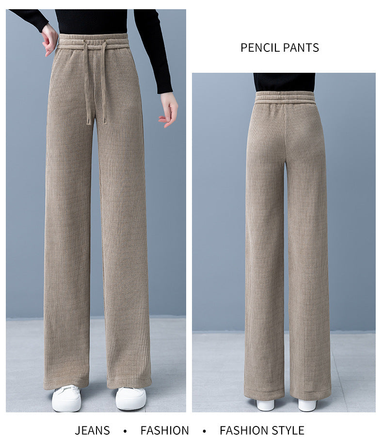 🔥✨Świąteczny program specjalny🎅🎁 Podszyte i wzmocnione spodnie w jednolitym kolorze z szerokimi nogawkami i sznurkiem do ściągania dla kobiet.