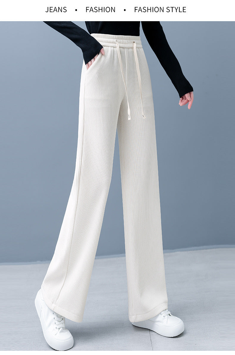 🔥✨Świąteczny program specjalny🎅🎁 Podszyte i wzmocnione spodnie w jednolitym kolorze z szerokimi nogawkami i sznurkiem do ściągania dla kobiet.