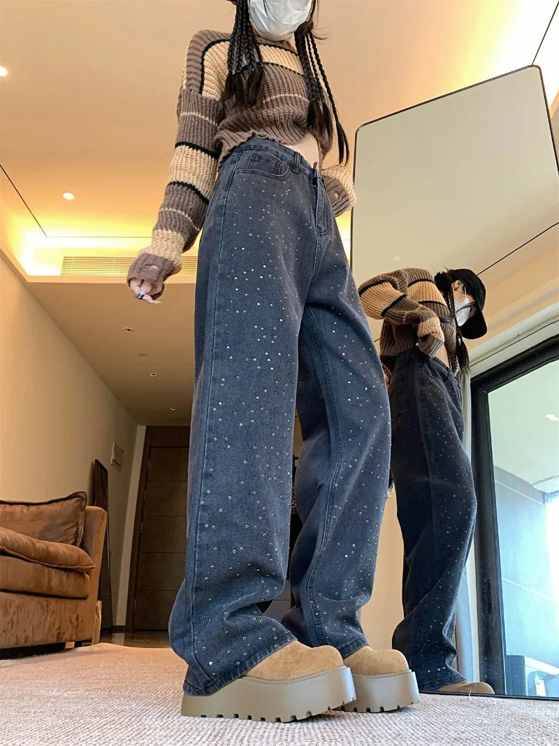 Jeansy z wysokim stanem damskie codzienne klasyczne popularne w stylu ulicznym proste