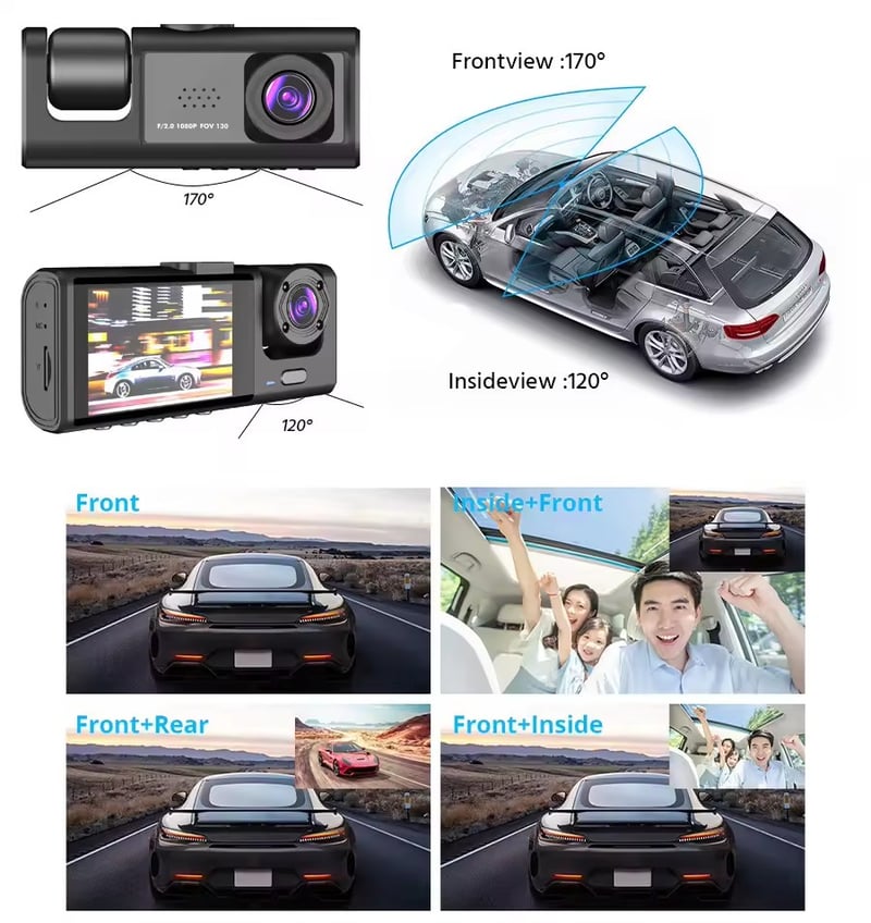 2-calowy ekran Wifi Link 1080P HD Dashcam z noktowizorem 2/3 obiektywy