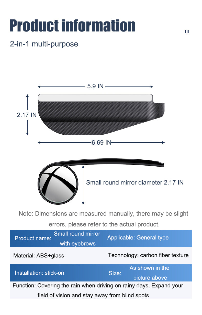 🔥Gorąca sprzedaż🔥 Lusterko wsteczne do samochodu, małe okrągłe, przeciwdeszczowe, brwi (2 szt.)