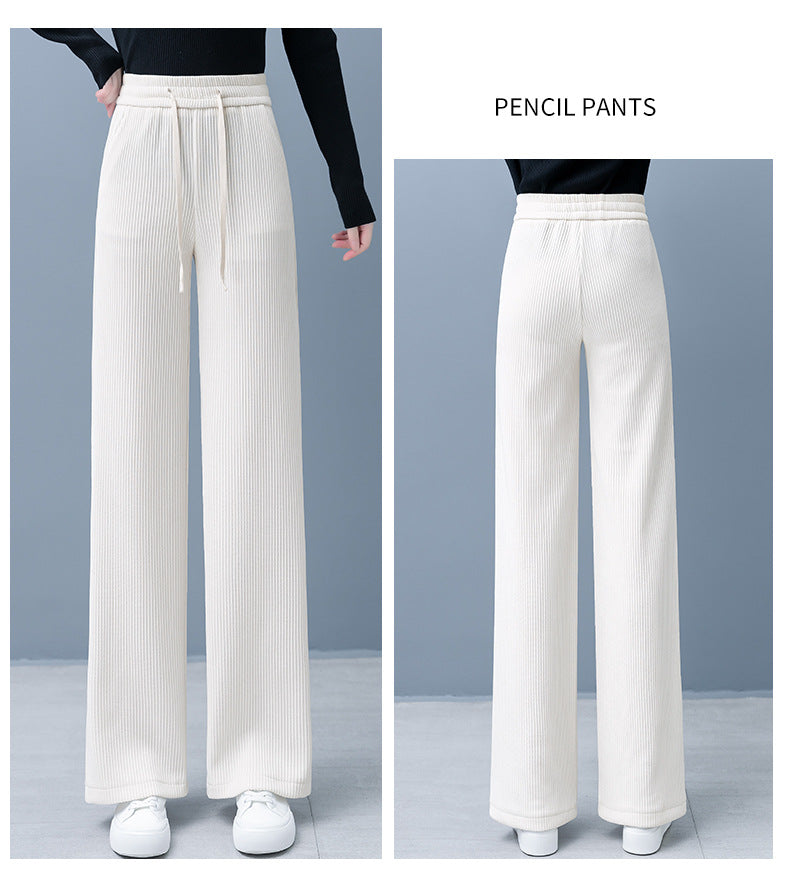 🔥✨Świąteczny program specjalny🎅🎁 Podszyte i wzmocnione spodnie w jednolitym kolorze z szerokimi nogawkami i sznurkiem do ściągania dla kobiet.