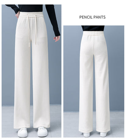 🔥✨Świąteczny program specjalny🎅🎁 Podszyte i wzmocnione spodnie w jednolitym kolorze z szerokimi nogawkami i sznurkiem do ściągania dla kobiet.