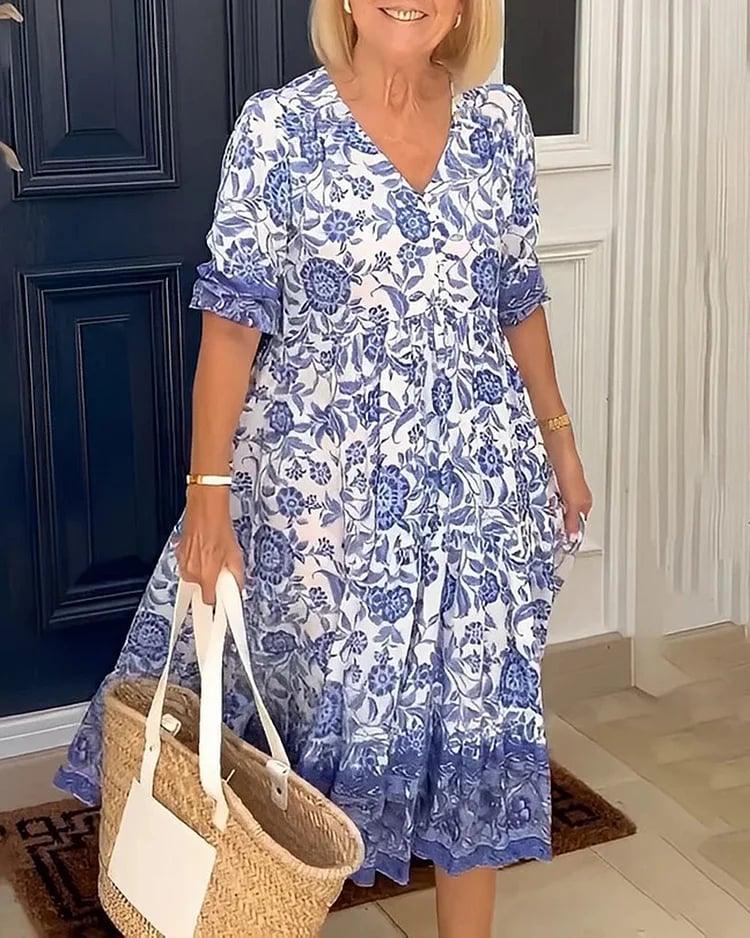 🌸Modna i elegancka sukienka z nadrukiem V-neck