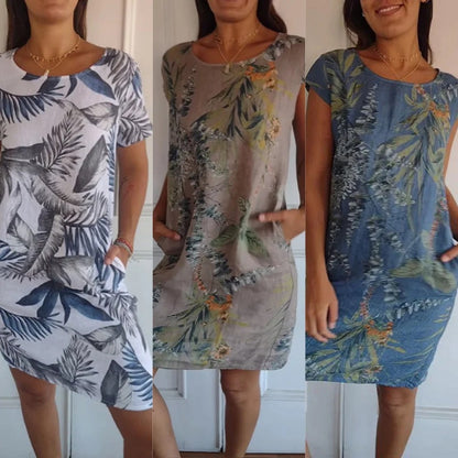 💃Gorąca wyprzedaż 🍀🌷Damska luźna sukienka z nadrukiem z bawełny i lnu