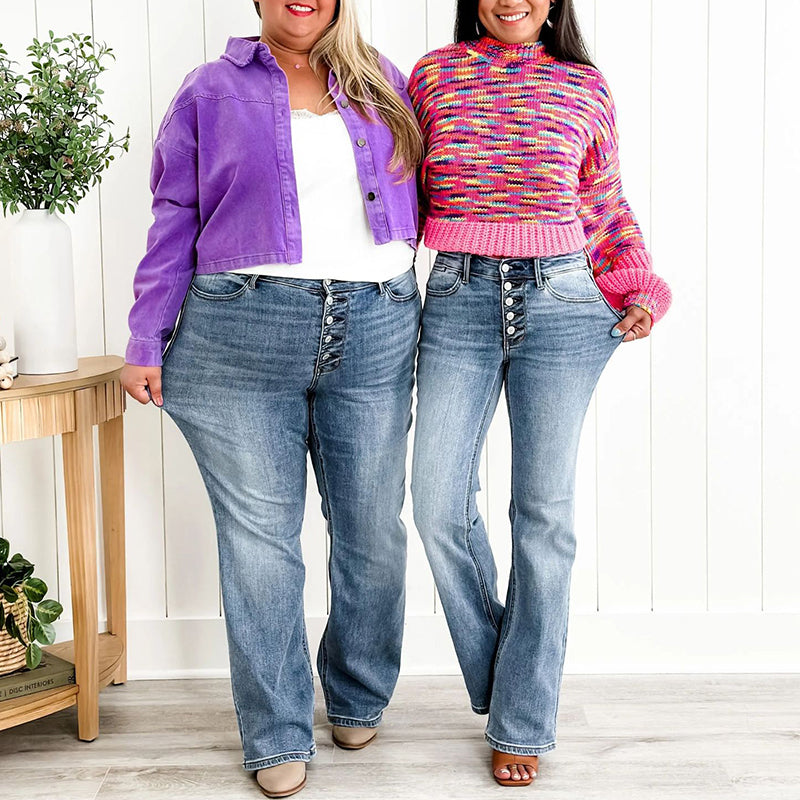 Damskie dżinsy Bootcut zapinane na guziki