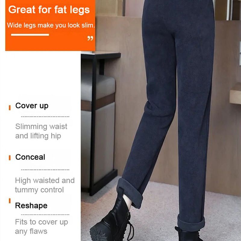 Ciepłe spodnie z wysokim stanem i wełnianą podszewką