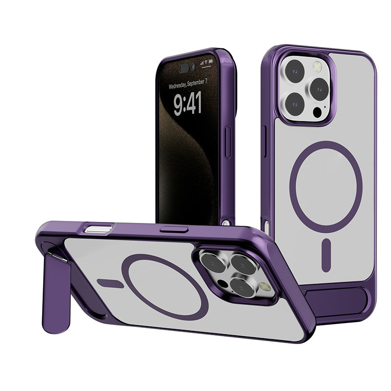 Magnetyczne etui na telefon z niewidoczną podpórką w metalowym wykończeniu dla iPhone'a serii 16-13