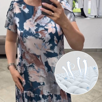 🌸Luźna sukienka z krótkim rękawem i okrągłym dekoltem w kwiaty