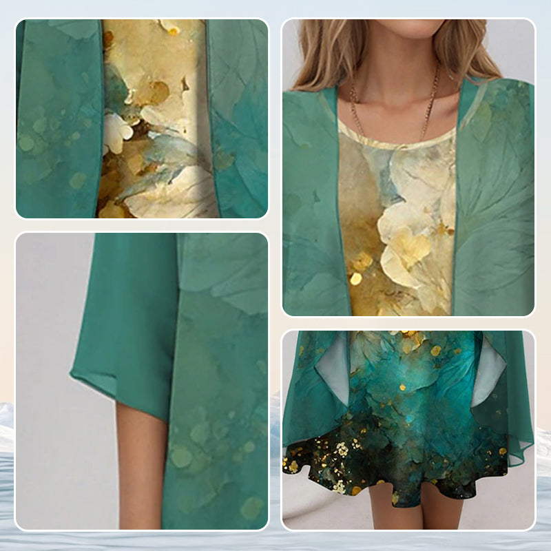 Elegancki 2-częściowy zestaw: bluzka z półrękawkiem + sukienka