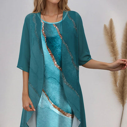 Elegancki 2-częściowy zestaw: bluzka z półrękawkiem + sukienka