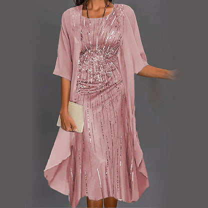 Elegancki 2-częściowy zestaw: bluzka z półrękawkiem + sukienka